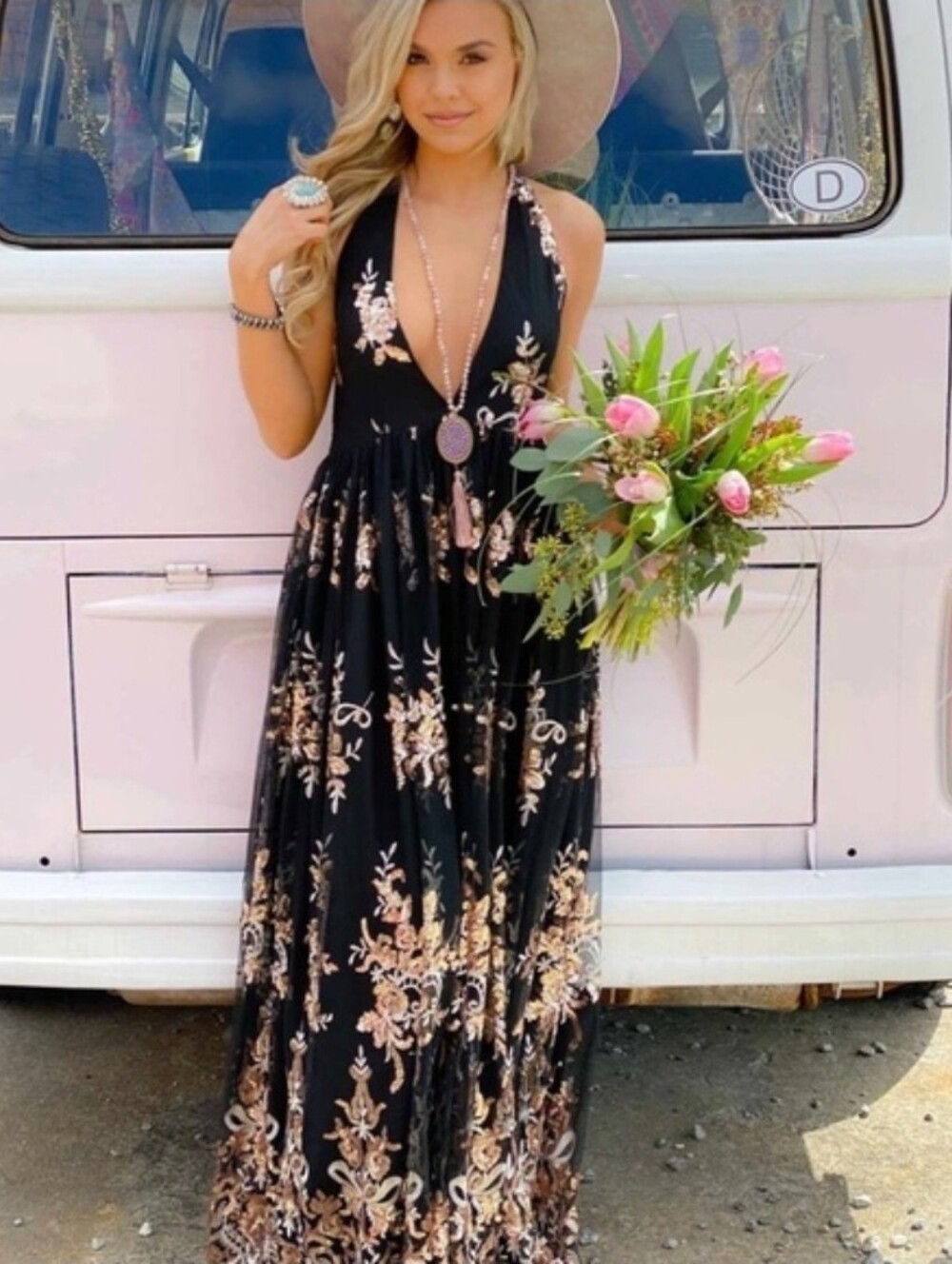 NWT Southern Fried Chics Enchanted Nights Sequined Maxi Dress Size XL